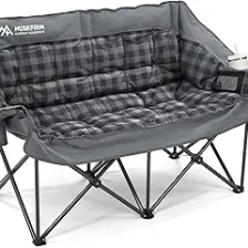 Double Camping Chairs Padded Loveseat Chair for 2 Person - Heavy Duty Oversized Camping Couch for Adults Outdoor Lawn Beach - Portable Folding Sofa with Cup Holders and Carry Bag, Grey