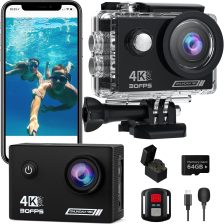Action Camera 4K30fps with 64G SD Card,HD Waterproof Camera 131ft Underwater Cameras 20MP Pre-Recording WiFi Camera 170° Remote Control Sports Cameras with 2 Batteries Helmet Mount Accessories Kits