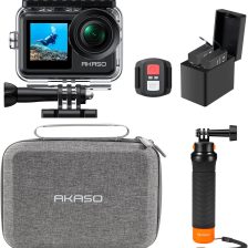 AKASO Brave 7 LE 4K30FPS 20MP WiFi Action Camera with Touch Screen EIS 2.0 Zoom Remote Control 131ft Waterproof Underwater Camera with Waterproof Floating Hand Grip and Carrying Case Bundle