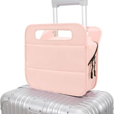 CONTAIL 13 Inch 3L 4-in-3 Travel Essentials Organizer, Small Business Handbag, Suitcase Drink Holder,Phone Tablet Holder,Airport Accessories Storage,Pink